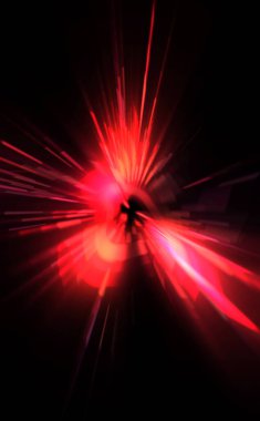 Fütürist mercek patlaması. Parlayan parçacıkları ve çizgileri olan ışık patlaması yıldızı. Güzel soyut ışın arkaplanı.