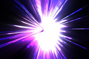 Fütürist mercek patlaması. Parlayan parçacıkları ve çizgileri olan ışık patlaması yıldızı. Güzel soyut ışın arkaplanı.