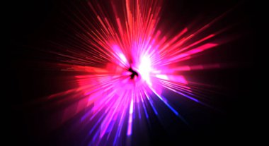 Fütürist mercek patlaması. Parlayan parçacıkları ve çizgileri olan ışık patlaması yıldızı. Güzel soyut ışın arkaplanı.