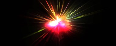 Fütürist mercek patlaması. Parlayan parçacıkları ve çizgileri olan ışık patlaması yıldızı. Güzel soyut ışın arkaplanı.