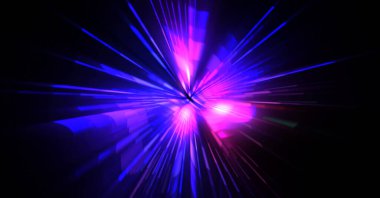 Fütürist mercek patlaması. Parlayan parçacıkları ve çizgileri olan ışık patlaması yıldızı. Güzel soyut ışın arkaplanı.