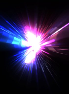 Fütürist mercek patlaması. Parlayan parçacıkları ve çizgileri olan ışık patlaması yıldızı. Güzel soyut ışın arkaplanı.