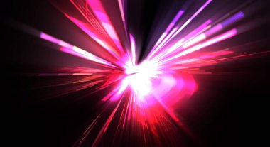 Fütürist mercek patlaması. Parlayan parçacıkları ve çizgileri olan ışık patlaması yıldızı. Güzel soyut ışın arkaplanı.