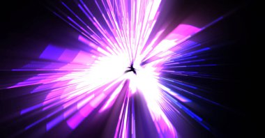 Fütürist mercek patlaması. Parlayan parçacıkları ve çizgileri olan ışık patlaması yıldızı. Güzel soyut ışın arkaplanı.