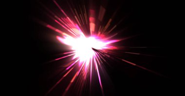 Fütürist mercek patlaması. Parlayan parçacıkları ve çizgileri olan ışık patlaması yıldızı. Güzel soyut ışın arkaplanı.