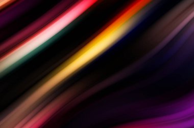 Siyah arka planda renkli düz çizgiler. Sıvı ve sıvı renkli dalgalar karanlıkta akıyor. Duvar kağıdı, afiş, arkaplan, kart, kitap, kapak, poster, afiş, broşür