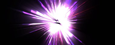 Fütürist mercek patlaması. Parlayan parçacıkları ve çizgileri olan ışık patlaması yıldızı. Güzel soyut ışın arkaplanı.