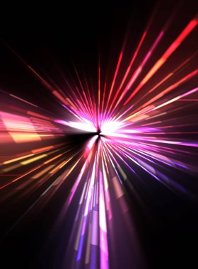 Fütürist mercek patlaması. Parlayan parçacıkları ve çizgileri olan ışık patlaması yıldızı. Güzel soyut ışın arkaplanı.