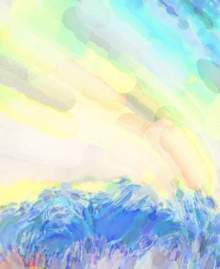 Alkol mürekkebini andıran rahatlatıcı fırça darbelerinin modern resmi. Poster, duvar sanatı, afiş, kart, kitap kapağı veya ambalaj için pastel renkli suluboya resim.