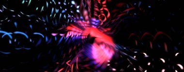 Işık parçacık izleri. Parlayan parçacıkları ve çizgileri olan ışık patlaması yıldızı. Güzel hareketli soyut ışın arkaplanı.