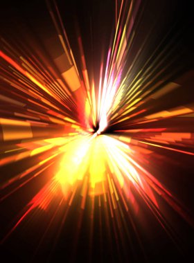 Fütürist mercek patlaması. Parlayan parçacıkları ve çizgileri olan ışık patlaması yıldızı. Güzel soyut ışın arkaplanı.