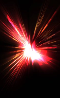 Fütürist mercek patlaması. Parlayan parçacıkları ve çizgileri olan ışık patlaması yıldızı. Güzel soyut ışın arkaplanı.