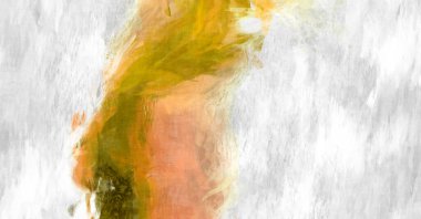 Soyut arkaplanda pürüzlü fırça darbeleri. Fırça boyası. Renkli boya darbeleri. Eşsiz duvar sanatı. Tuvaldeki modern sanat. Renkli çağdaş sanat eserleri. 