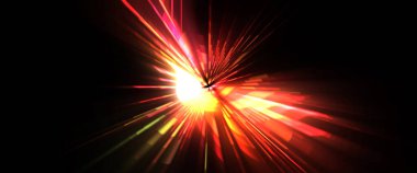 Fütürist mercek patlaması. Parlayan parçacıkları ve çizgileri olan ışık patlaması yıldızı. Güzel soyut ışın arkaplanı.