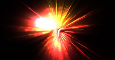 Fütürist mercek patlaması. Parlayan parçacıkları ve çizgileri olan ışık patlaması yıldızı. Güzel soyut ışın arkaplanı.