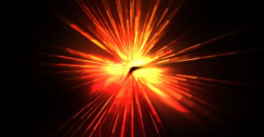 Fütürist mercek patlaması. Parlayan parçacıkları ve çizgileri olan ışık patlaması yıldızı. Güzel soyut ışın arkaplanı.