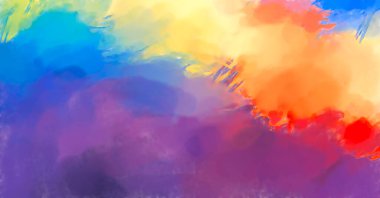 Çağdaş sanat. El yapımı resim. Modern sanat eserleri. Yüzeyde suluboya fırça darbeleriyle resim yapmak. 2D çizim. Sanatsal arkaplan resmi. Tablo üzerinde soyut resim. Renkli doku.