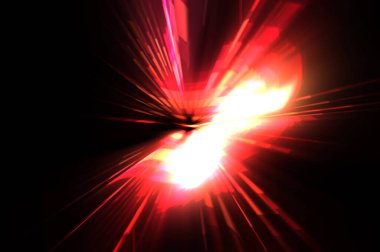 Fütürist mercek patlaması. Parlayan parçacıkları ve çizgileri olan ışık patlaması yıldızı. Güzel soyut ışın arkaplanı.