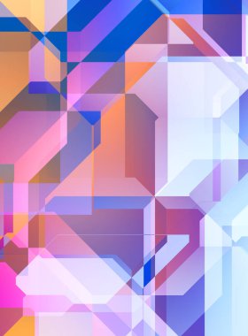 Renkli ve canlı geometrik şekiller katmanları var. Bir teknoloji planının dijital illüstrasyonu. Gelecekçi tasarım şablonu.