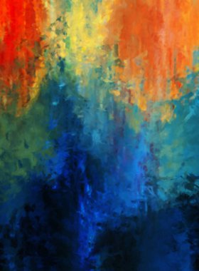 Modern sanat. Renkli çağdaş sanat eserleri. Renkli boya darbeleri. Soyut arkaplanda fırça darbeleri. Fırça boyası. Eşsiz duvar sanatı.