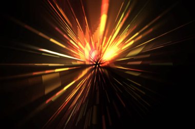 Fütürist mercek patlaması. Parlayan parçacıkları ve çizgileri olan ışık patlaması yıldızı. Güzel soyut ışın arkaplanı.