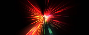 Fütürist mercek patlaması. Parlayan parçacıkları ve çizgileri olan ışık patlaması yıldızı. Güzel soyut ışın arkaplanı.