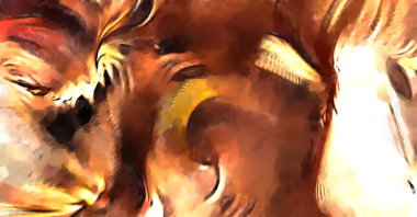 Soyut arkaplanda pürüzlü fırça darbeleri. Fırça boyası. Renkli boya darbeleri. Eşsiz duvar sanatı. Tuvaldeki modern sanat. Renkli çağdaş sanat eserleri. 