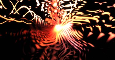 Işık parçacık izleri. Parlayan parçacıkları ve çizgileri olan ışık patlaması yıldızı. Güzel hareketli soyut ışın arkaplanı.