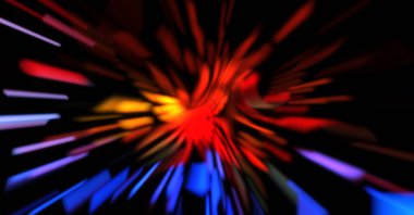 Işık parçacık izleri. Parlayan parçacıkları ve çizgileri olan ışık patlaması yıldızı. Güzel hareketli soyut ışın arkaplanı.