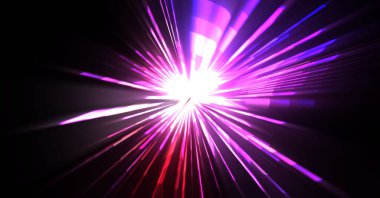 Fütürist mercek patlaması. Parlayan parçacıkları ve çizgileri olan ışık patlaması yıldızı. Güzel soyut ışın arkaplanı.