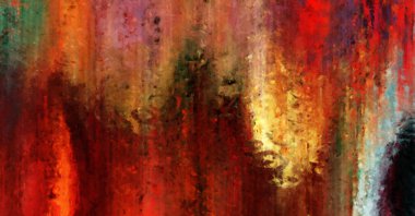 Modern sanat. Renkli çağdaş sanat eserleri. Renkli boya darbeleri. Soyut arkaplanda fırça darbeleri. Fırça boyası. Eşsiz duvar sanatı.