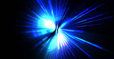 Fütürist mercek patlaması. Parlayan parçacıkları ve çizgileri olan ışık patlaması yıldızı. Güzel soyut ışın arkaplanı.