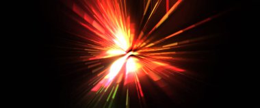 Fütürist mercek patlaması. Parlayan parçacıkları ve çizgileri olan ışık patlaması yıldızı. Güzel soyut ışın arkaplanı.