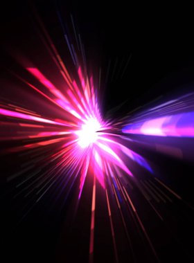 Fütürist mercek patlaması. Parlayan parçacıkları ve çizgileri olan ışık patlaması yıldızı. Güzel soyut ışın arkaplanı.