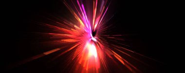 Fütürist mercek patlaması. Parlayan parçacıkları ve çizgileri olan ışık patlaması yıldızı. Güzel soyut ışın arkaplanı.