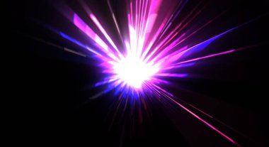 Fütürist mercek patlaması. Parlayan parçacıkları ve çizgileri olan ışık patlaması yıldızı. Güzel soyut ışın arkaplanı.