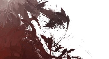 Taranmış Boyalı Soyut Arkaplan. Vahşi kaotik fırça darbeleri. Boya darbeleri. 2D İllüstrasyon. Fırça darbeli resim. 