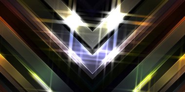 Soyut parlayan geometrik ışıklar arka planda. Fraktal simetrik grafik çizimi. Parıldayan ve parıldayan çubukları kesiştir.