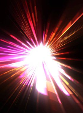 Fütürist mercek patlaması. Parlayan parçacıkları ve çizgileri olan ışık patlaması yıldızı. Güzel soyut ışın arkaplanı.