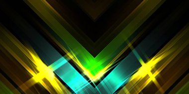 Soyut parlayan geometrik ışıklar arka planda. Fraktal simetrik grafik çizimi. Parıldayan ve parıldayan çubukları kesiştir.