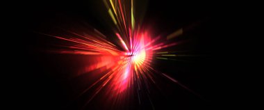 Fütürist mercek patlaması. Parlayan parçacıkları ve çizgileri olan ışık patlaması yıldızı. Güzel soyut ışın arkaplanı.