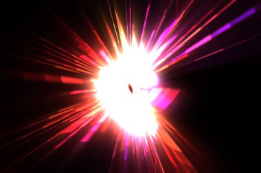 Fütürist mercek patlaması. Parlayan parçacıkları ve çizgileri olan ışık patlaması yıldızı. Güzel soyut ışın arkaplanı.