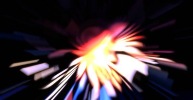 Işık parçacık izleri. Parlayan parçacıkları ve çizgileri olan ışık patlaması yıldızı. Güzel hareketli soyut ışın arkaplanı.