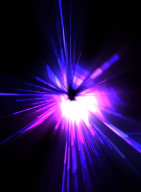 Fütürist mercek patlaması. Parlayan parçacıkları ve çizgileri olan ışık patlaması yıldızı. Güzel soyut ışın arkaplanı.