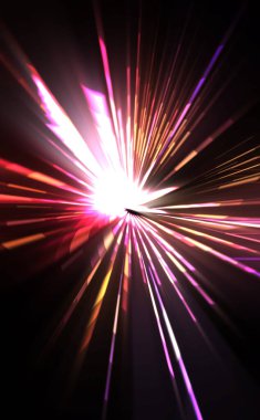 Fütürist mercek patlaması. Parlayan parçacıkları ve çizgileri olan ışık patlaması yıldızı. Güzel soyut ışın arkaplanı.