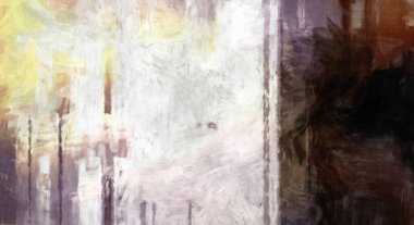 Soyut arkaplanda pürüzlü fırça darbeleri. Fırça boyası. Renkli boya darbeleri. Eşsiz duvar sanatı. Tuvaldeki modern sanat. Renkli çağdaş sanat eserleri. 