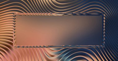 Soyut çerçeveli arkaplan. Renkli, canlı, dalgalı bir duvar kağıdı. Merkezi çerçeveli yaratıcı grafik 2d çizim. Dinamik şekilli modaya uygun sıvı örtüsü.