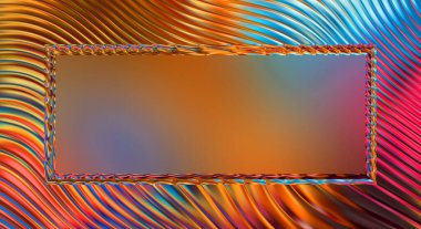 Soyut çerçeveli arkaplan. Renkli, canlı, dalgalı bir duvar kağıdı. Merkezi çerçeveli yaratıcı grafik 2d çizim. Dinamik şekilli modaya uygun sıvı örtüsü.