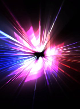 Fütürist mercek patlaması. Parlayan parçacıkları ve çizgileri olan ışık patlaması yıldızı. Güzel soyut ışın arkaplanı.