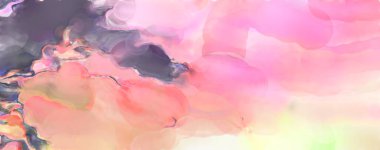 Poster, duvar sanatı, afiş, kart, kitap kapağı veya ambalaj için pastel renkli suluboya resim. Alkol mürekkebini andıran rahatlatıcı fırça darbelerinin modern resmi.